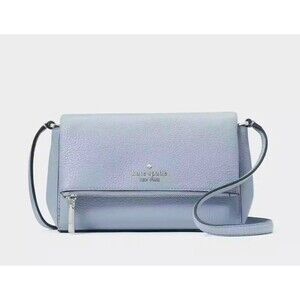 New Kate Spade Leila Mini Zip Crossbody Pebble Leather Muted Blue